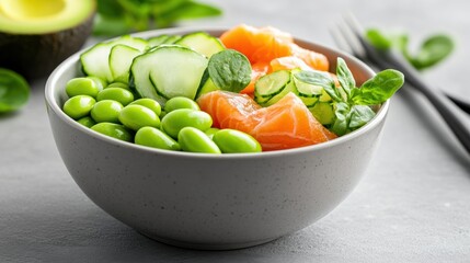 Fresh Healthy Bowl with Salmon and Vegetables