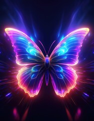 Wall Mural - Neon butterfly glows bright