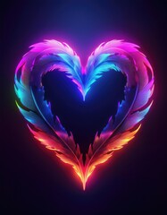 Canvas Print - Neon heart with feathers