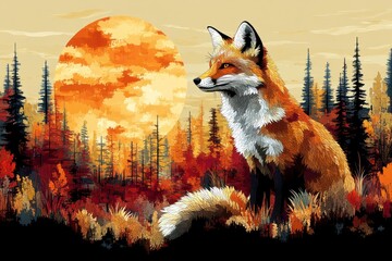 Sticker - Fox in Autumn Forest