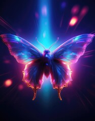 Poster - Neon butterfly in flight