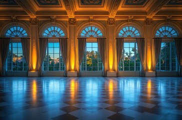 Poster - Grand Hall with Windows and Reflected Lights