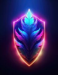 Poster - Neon shield with feathers