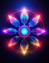 Wall Mural - Neon Feathers Mandala