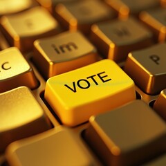 Wall Mural - A close-up of a golden keyboard key labeled VOTE, representing digital voting, civic engagement, and online democracy.