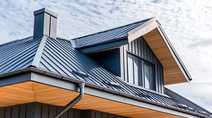 Poster - Modern Home with Grey Metal Roof and Wooden Accents