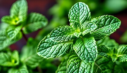 Vibrant green fresh mint leaves featuring unique textures for culinary and aromatic delights