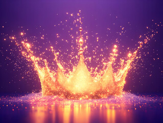 Poster - A stunning splash crown made of water droplets glistening against a purple background, creating a vibrant visual impact.