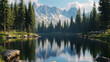 © Mark - serene mountain lake and forest landscape with reflections in water - tranquil nature scene