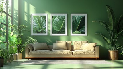 Poster - Green Living Room Interior Design