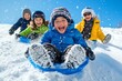 © Thanyarat - A family sledding down a snowy hill, laughing and enjoying the thrill of winter fun together
