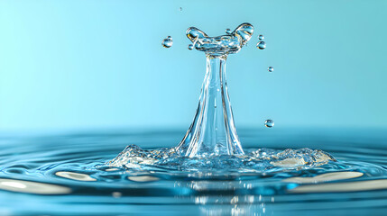 Poster - A stunning close-up of a water splash capturing motion and clarity against a serene blue background.