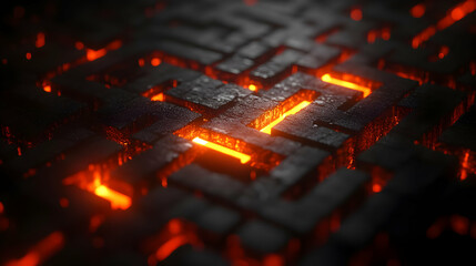 Poster - Abstract texture with glowing orange lines on a dark surface, creating a captivating visual pattern.