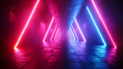 Poster - A vibrant neon tunnel with pink and blue lights creating a futuristic atmosphere.
