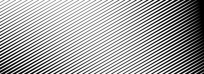 Poster - Diagonal line halftone gradation texture. Fade oblique stripe gradient background. Black slanted pattern backdrop. Vanishing parallel tilted striped wallpaper for overlay, print, cover, flyer. Vector