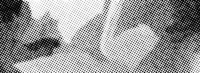 Poster - Grainy dotted distorted halftone texture. Messy pixel grain bitmap background. Distressed grunge wavy gradient pattern. Retro raster grit noise backdrop. Vector abstract comic overlay wallpaper