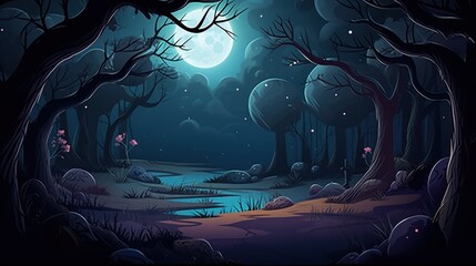 Wall Mural - A Mystical Forest Path Under a Full Moon