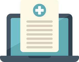 Poster - online medical consultation service concept with laptop and medical document showing telemedicine po