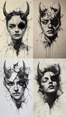 Wall Mural - Female demon head cracked tattoo design