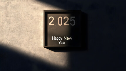 Poster - A minimalist shadow effect behind the numbers 2025 to give depth, with Happy New Year below
