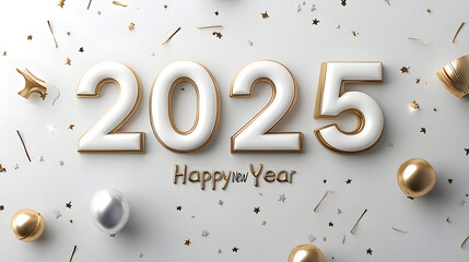 Poster - 2025 with gentle, rounded edges and a minimalist Happy New Year line in the corner