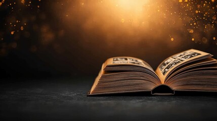 Open Book with Golden Bokeh Lights