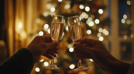 Women clinking glasses of tasty champagne at party