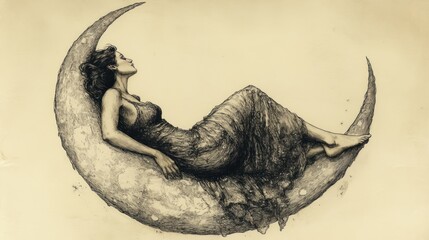 Woman Sleeping on Crescent Moon