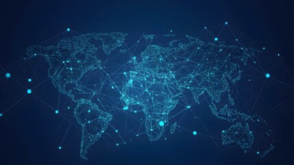 Poster - World Map with Interconnected Nodes and Lines