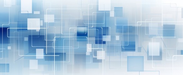 blue and white background featuring geometric shapes of various sizes and shades of blue. This modern design incorporates clean lines and an abstract representation of technology