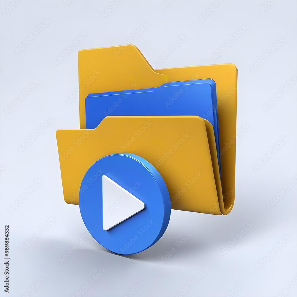 3D Folder icon document play checklist Stock Illustration | Adobe Stock