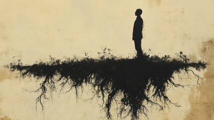 Wall Mural - Silhouette of a Man Standing on Roots