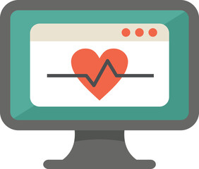 Poster - computer displaying a heartbeat on its screen, symbolizing online healthcare and medical consultatio
