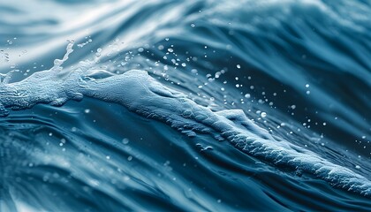 Abstract blue water surface with dynamic wave textures and splashes of sea foam