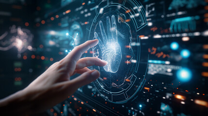 Fototapete - fingerprint biometric verification for cyber security, modern digital data protection technology vir