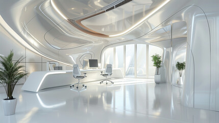 Poster - futuristic office workspace, office background 