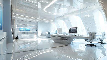 Wall Mural - futuristic office workspace, office background 