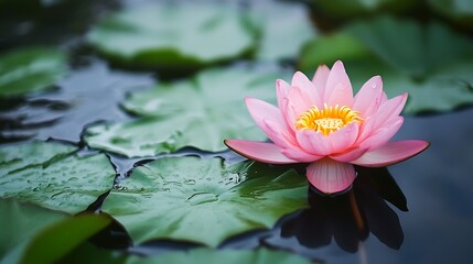 Poster - Pink Water Lily Blooming in a Pond