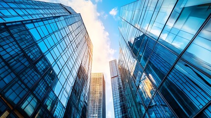 Sticker - Modern Glass Skyscrapers Reflecting a Blue Sky