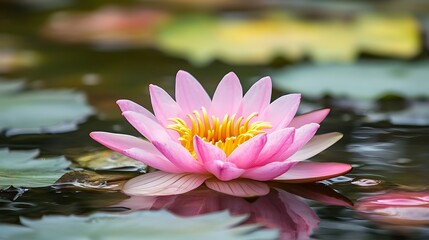 Canvas Print - Pink Water Lily Blooming in a Pond