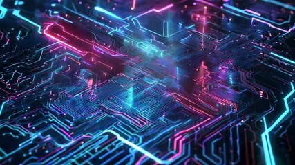 Poster - A colorful image of a circuit board with neon lights