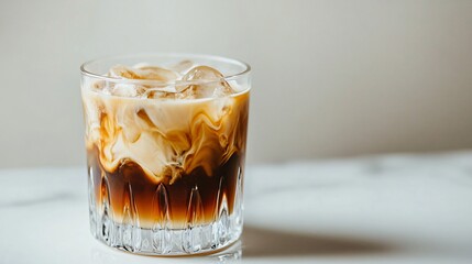 Sticker - Closeup of a glass of iced coffee with milk and ice.