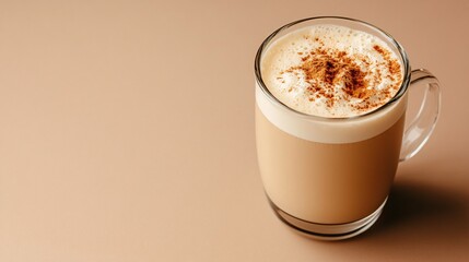 Poster - Close-up of a glass of latte with cinnamon on top.