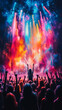 © Vertigo Images - Crowd at a concert with colorful lights.