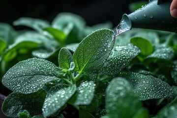 Canvas Print - Water Droplets on Sage Leaves