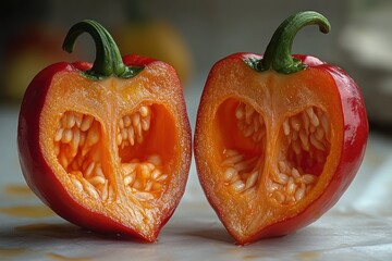 Two Red Peppers Cut in Half