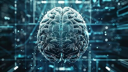 Poster - 3d human brain with glowing digital lines symbolizes neural connections and information flow, sugges