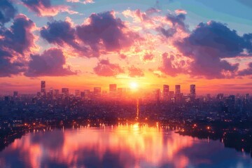 Canvas Print - Cityscape at Sunset