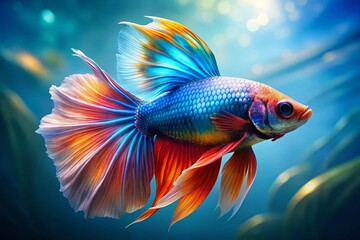 Sticker - Graceful and Elegant Fish Swimming in Clear Blue Water with Vibrant Colors and Stunning Fins