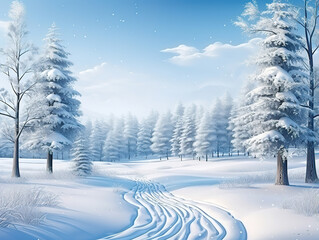 Winter white forest with snow, Christmas background